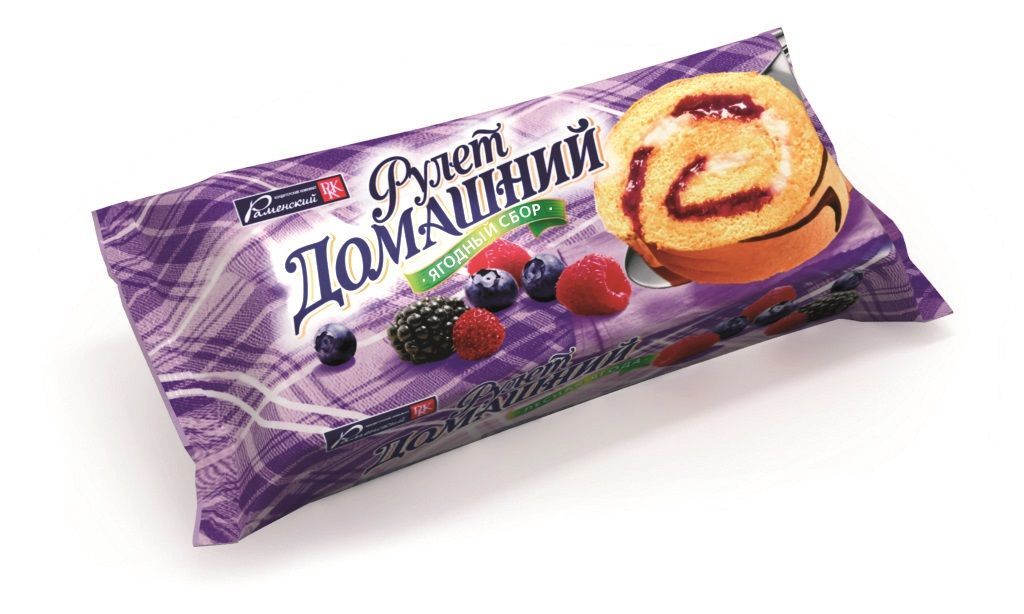 Рулет домашний с кремом и фруктово-ягодной начинкой ягодный сбор 150 г